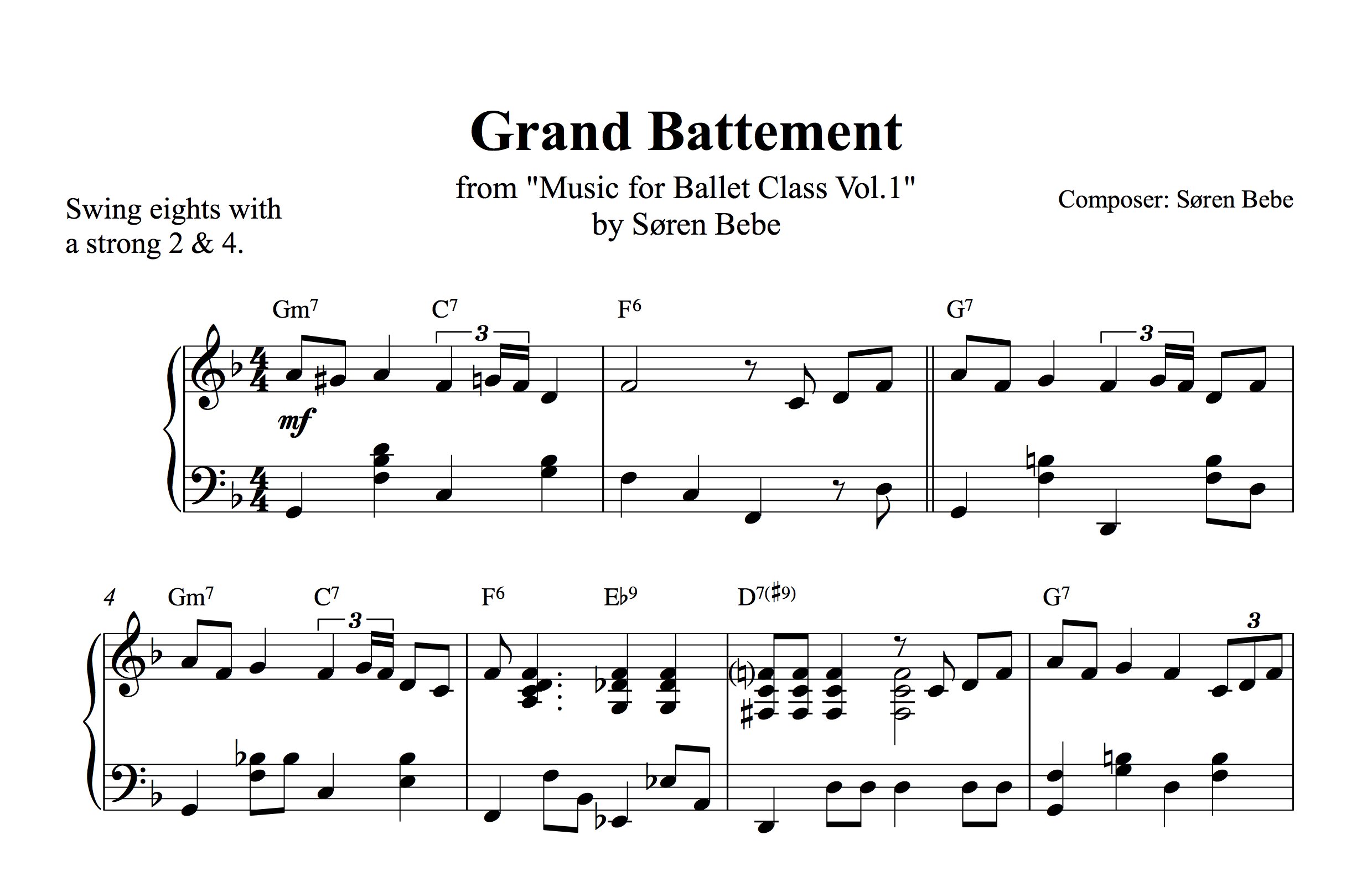 Ноты для классического танца Гранд Батман для фортепиано